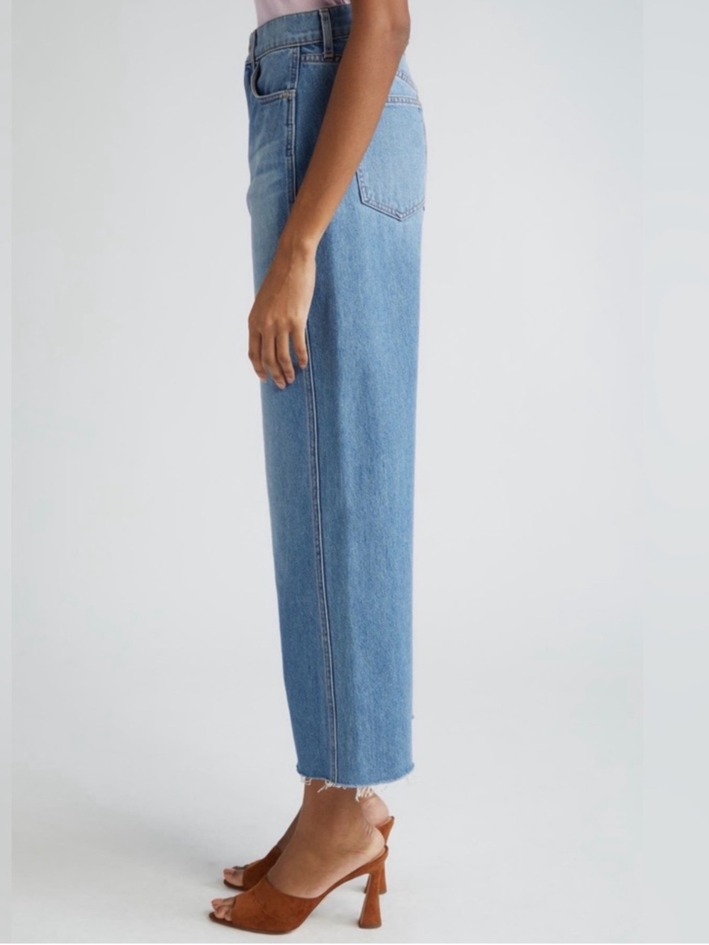 Veronica Beard Taylor Raw Hem High Waist Wide Leg Jean Medium Wash Denim Size 30 - Picture 10 of 11